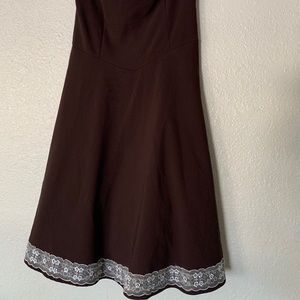 Strapless brown dress with lace lined bottom